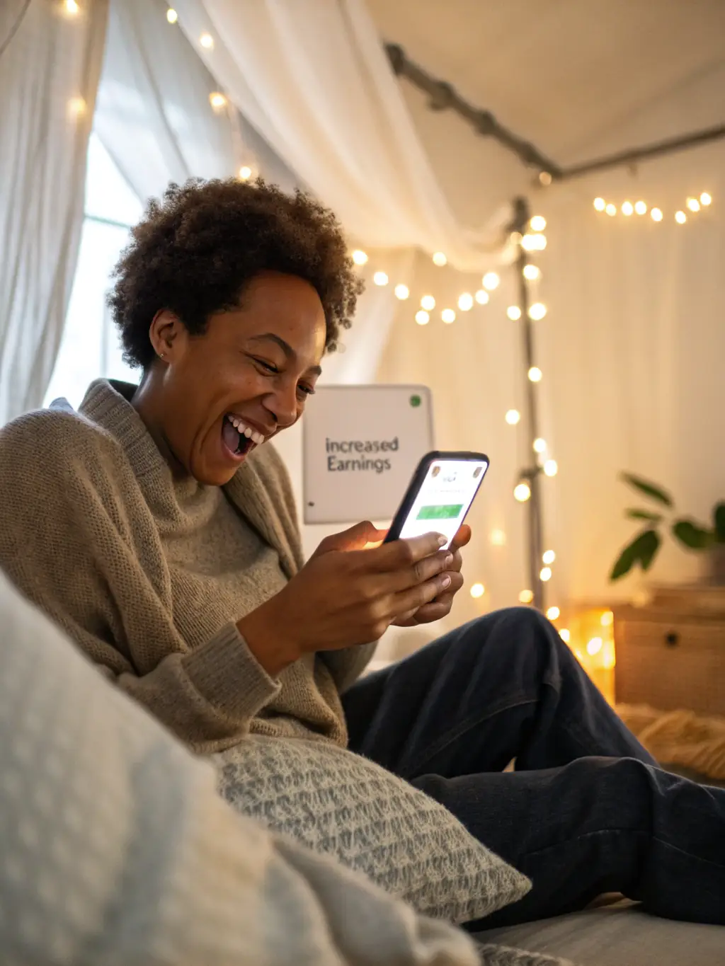 Illustration of a person receiving a payout, symbolizing the final step of earning money through LinkBoost's platform.